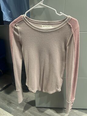 Free People Women's Long Sleeve Waffle Knit Top in Mauve Pink